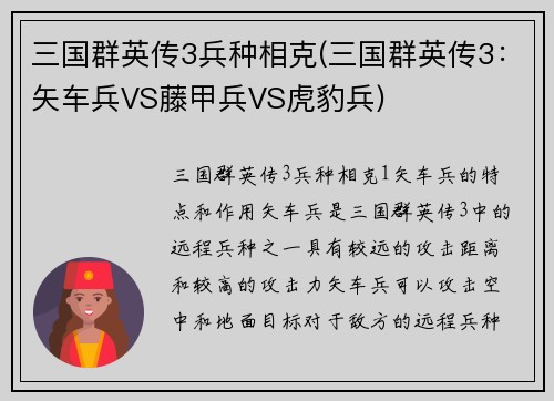 三国群英传3兵种相克(三国群英传3：矢车兵VS藤甲兵VS虎豹兵)